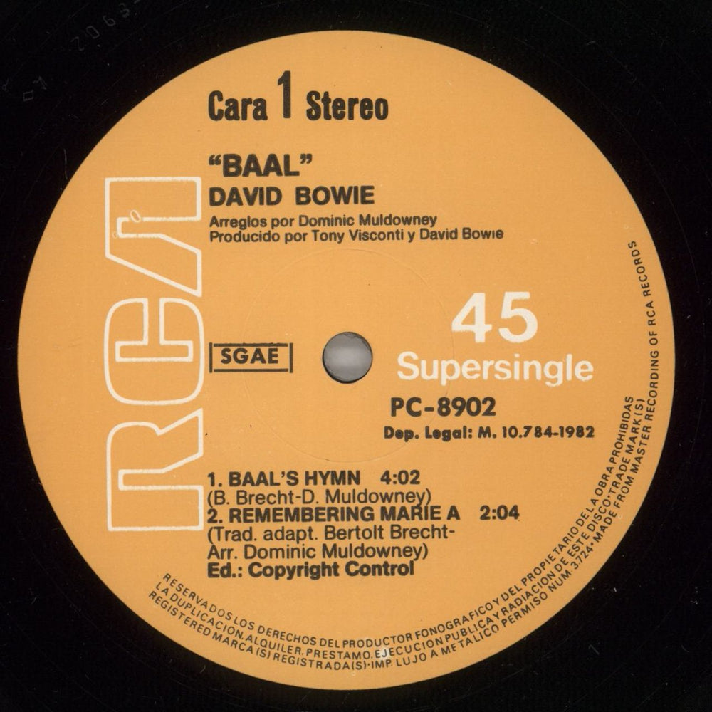 David Bowie In Bertolt Brecht's Baal Spanish 12" vinyl single (12 inch record / Maxi-single) BOW12IN876864