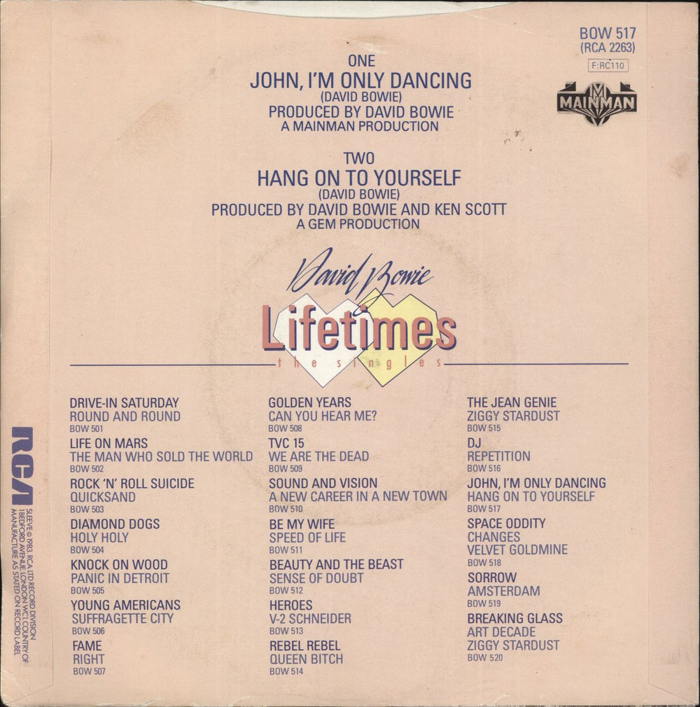 David Bowie John, I'm Only Dancing UK 7" vinyl single (7 inch record / 45)