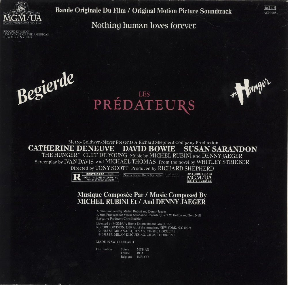 David Bowie Les Predateurs Swiss vinyl LP album (LP record)