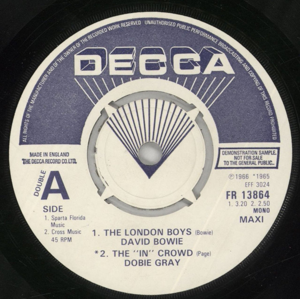 David Bowie The London Boys - A Label UK Promo 7" vinyl single (7 inch record / 45) BOW07TH106087