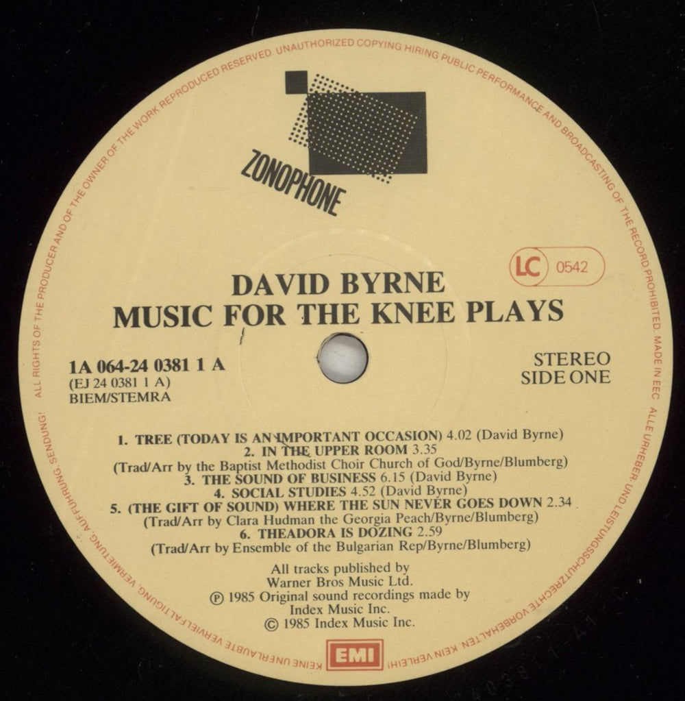 David Byrne Music For The Knee Plays Dutch vinyl LP album (LP record) BYNLPMU807159