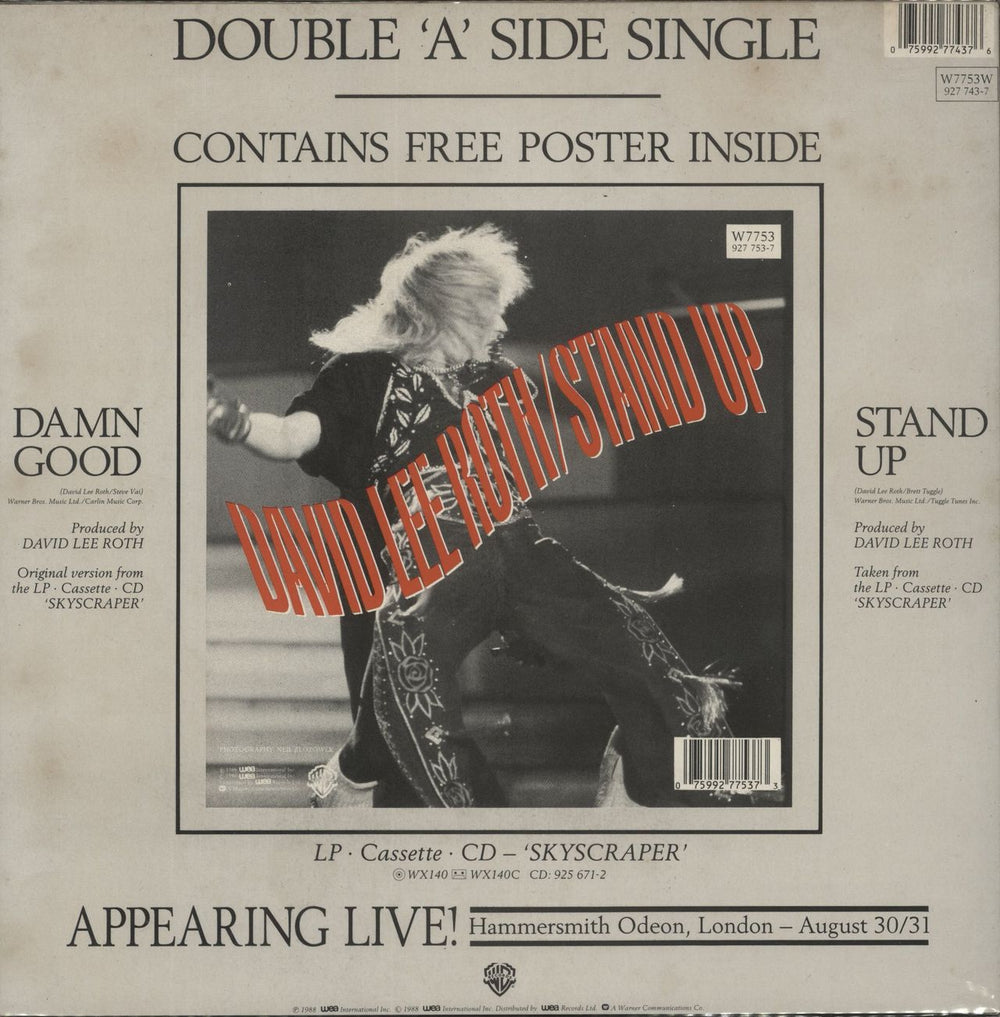 David Lee Roth Damn Good + Poster UK 7" vinyl single (7 inch record / 45) 075992774376
