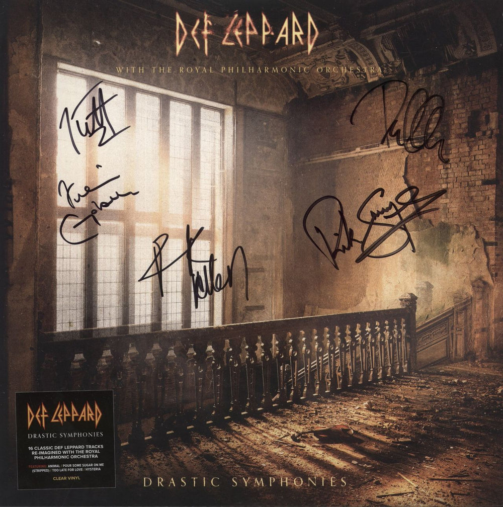 Def Leppard Drastic Symphonies - Clear Vinyl - Fully Signed UK 2-LP vinyl record set (Double LP Album) 00602445663408