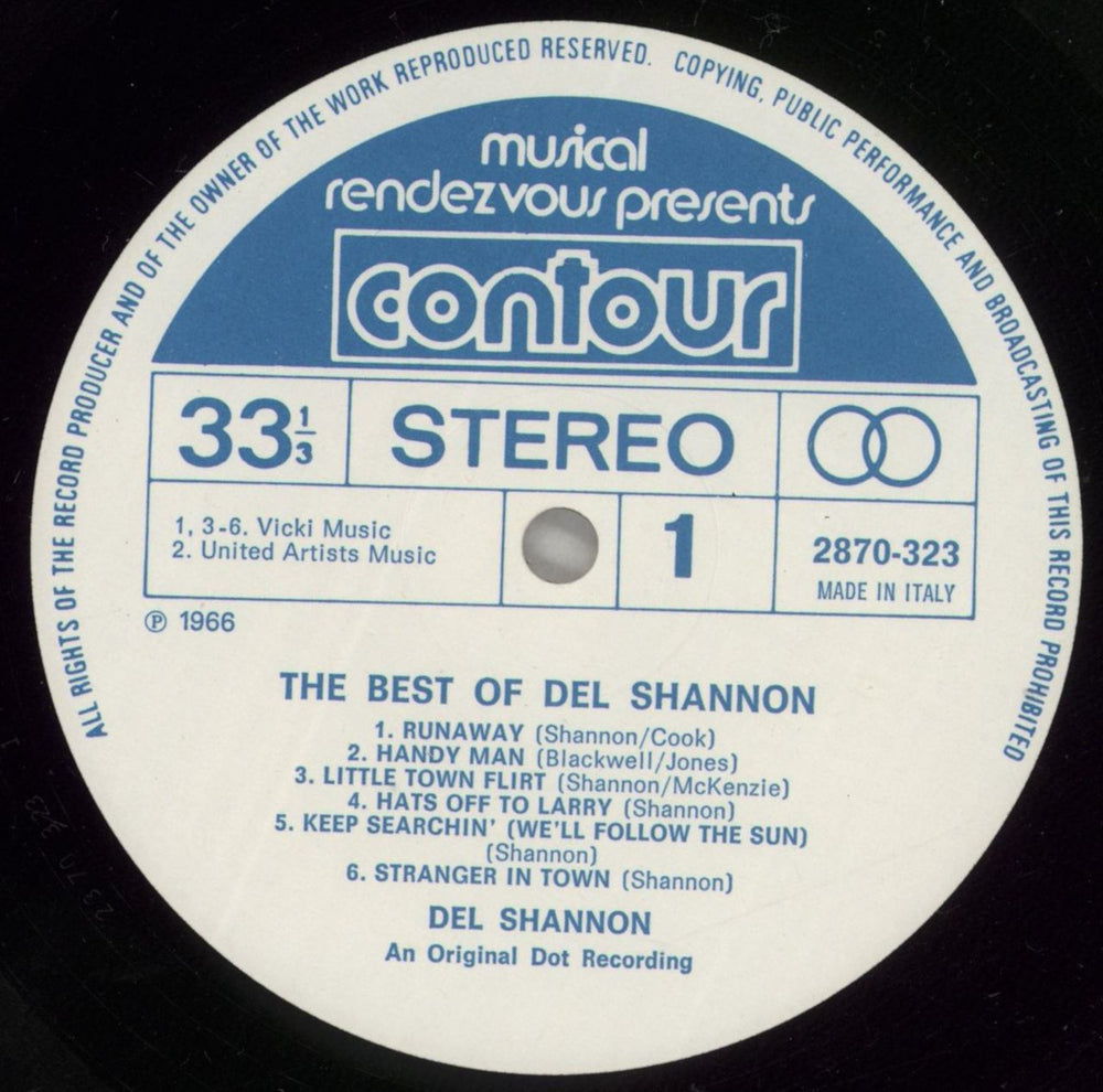 Del Shannon The Best Of Del Shannon UK vinyl LP album (LP record) NNNLPTH363359
