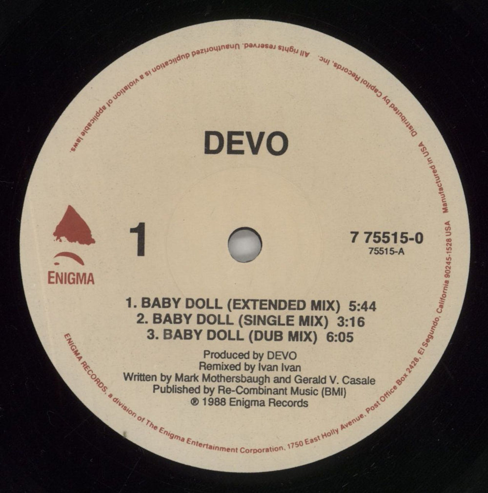 Devo Baby Doll US Promo 12" vinyl single (12 inch record / Maxi-single) DVO12BA858028