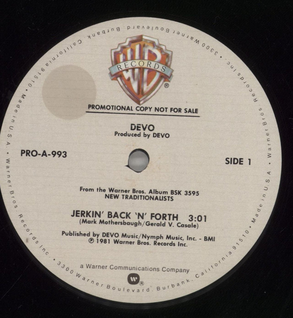 Devo Jerkin' Back & Forth US Promo 12" vinyl single (12 inch record / Maxi-single) DVO12JE93224