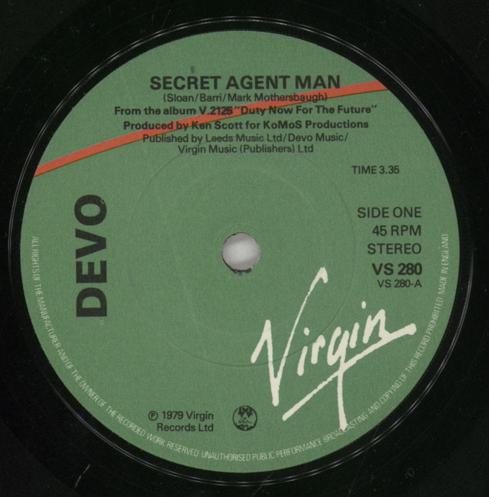 Devo Secret Agent Man UK 7" vinyl single (7 inch record / 45) DVO07SE669304