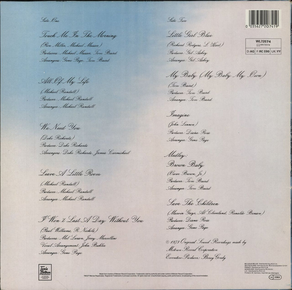 Diana Ross Touch Me In The Morning - Stickered Sleeve German vinyl LP album (LP record) 035627207419