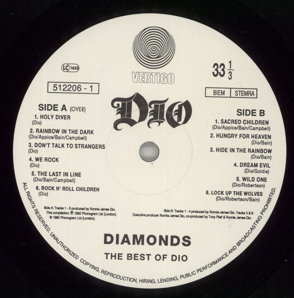 Dio Diamonds: The Best Of Dio UK vinyl LP album (LP record) DIOLPDI865040