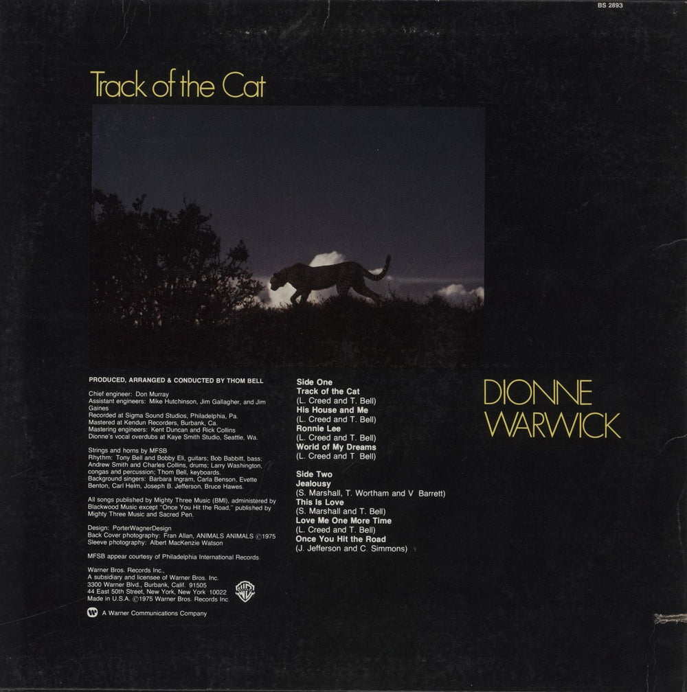 Dionne Warwick Track Of The Cat US vinyl LP album (LP record)