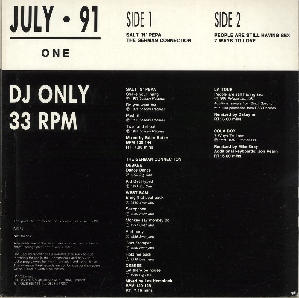 DMC July 91 One UK Promo 12" vinyl single (12 inch record / Maxi-single)