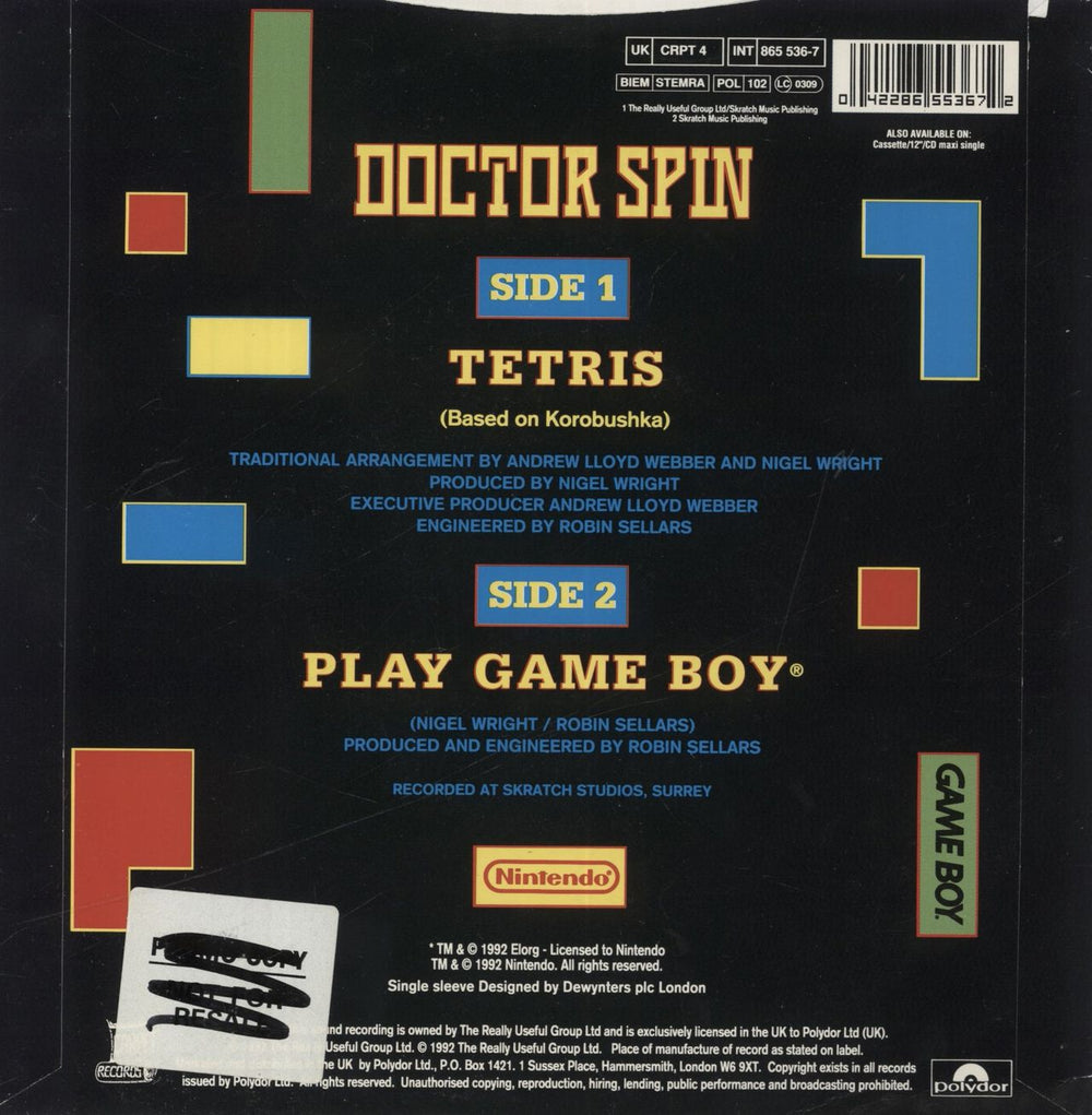 Doctor Spin Tetris UK Promo 7" vinyl single (7 inch record / 45) 042286553672