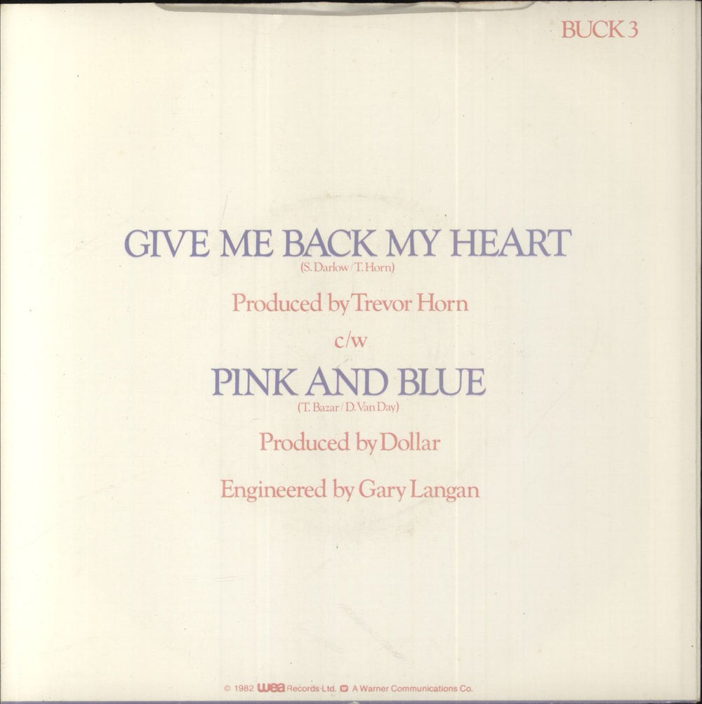 Dollar Give Me Back My Heart UK 7" vinyl single (7 inch record / 45)