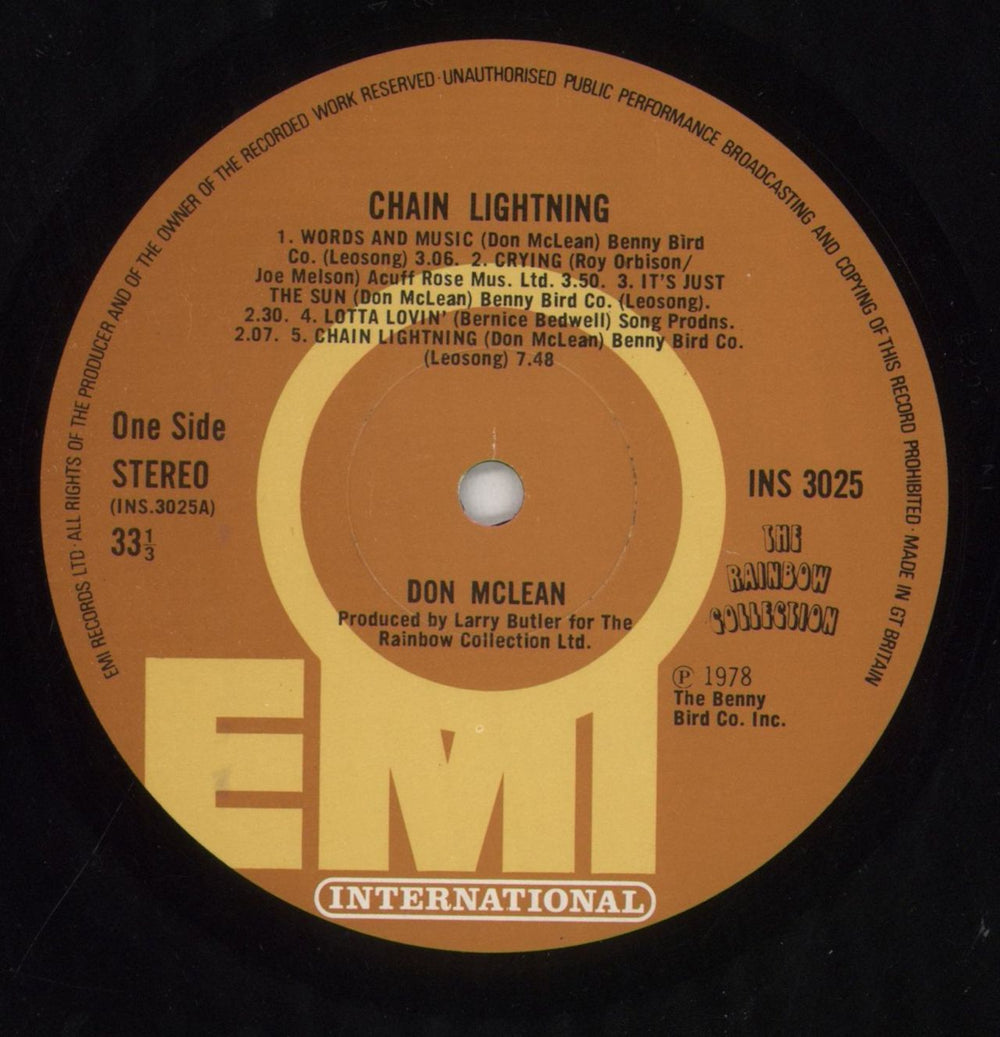 Don McLean Chain Lightning UK vinyl LP album (LP record) DNMLPCH382273