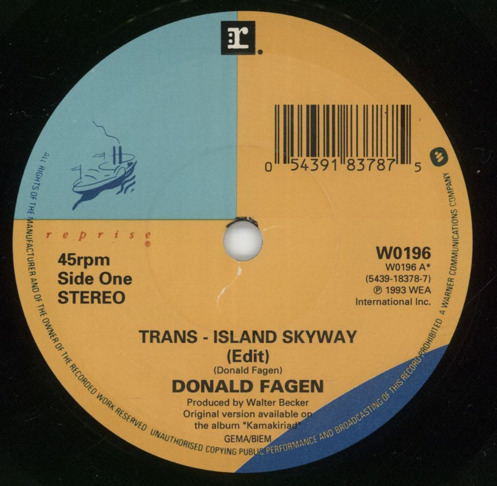 Donald Fagen Trans-island Skyway UK 7" vinyl single (7 inch record / 45) DLF07TR872936