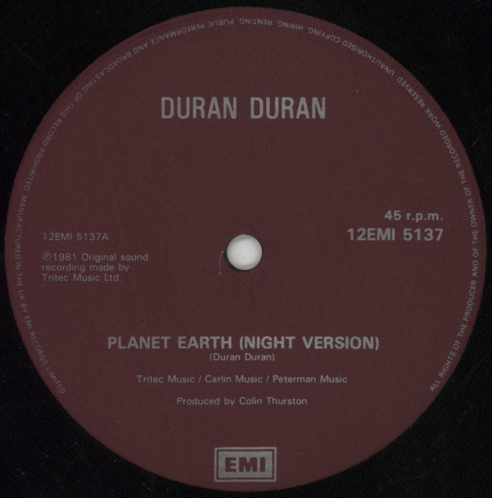 Duran Duran Planet Earth (Night Version) UK 12" vinyl single (12 inch record / Maxi-single) DDN12PL05776