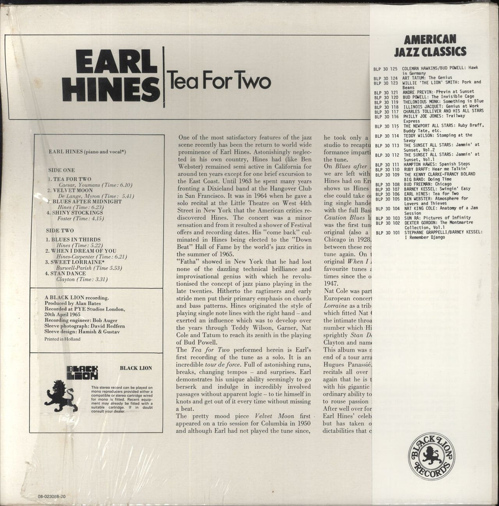 Earl Hines Tea For Two - Shrink & Obi Dutch vinyl LP album (LP record)