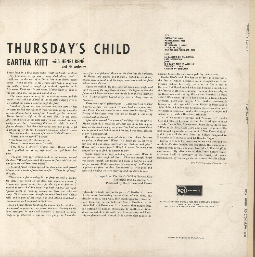 Eartha Kitt Thursday's Child UK vinyl LP album (LP record)