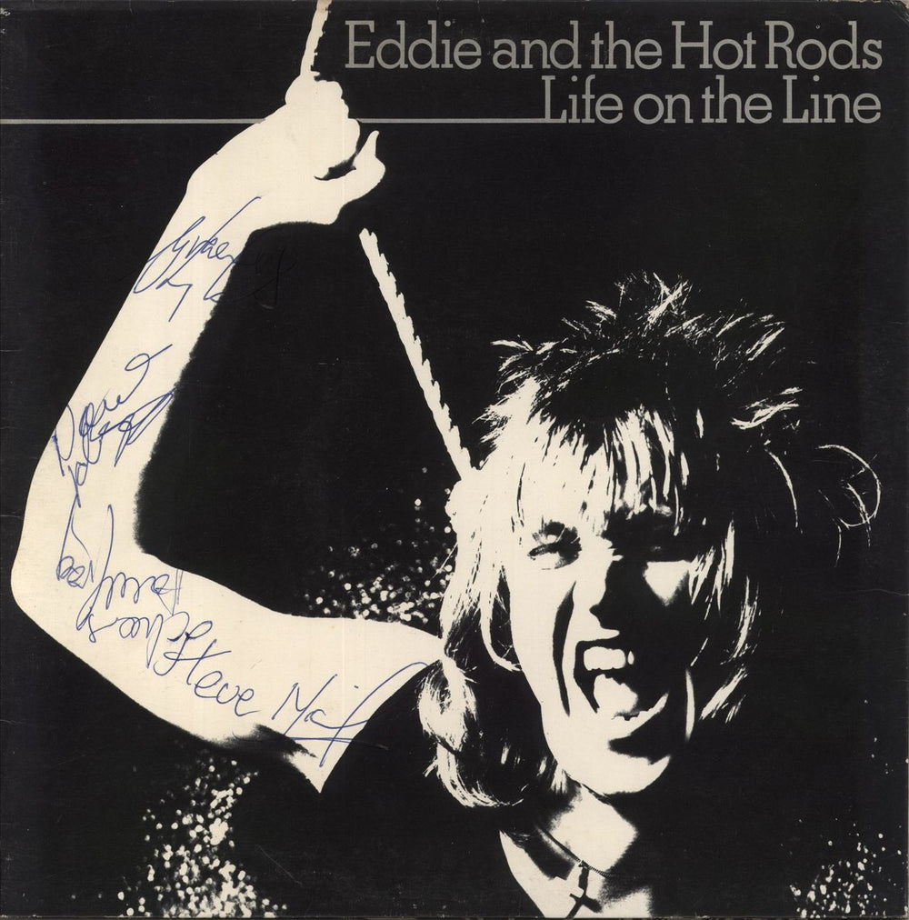 Eddie And The Hot Rods Life On The Line - Fully Autographed UK vinyl LP album (LP record) ILPS9509