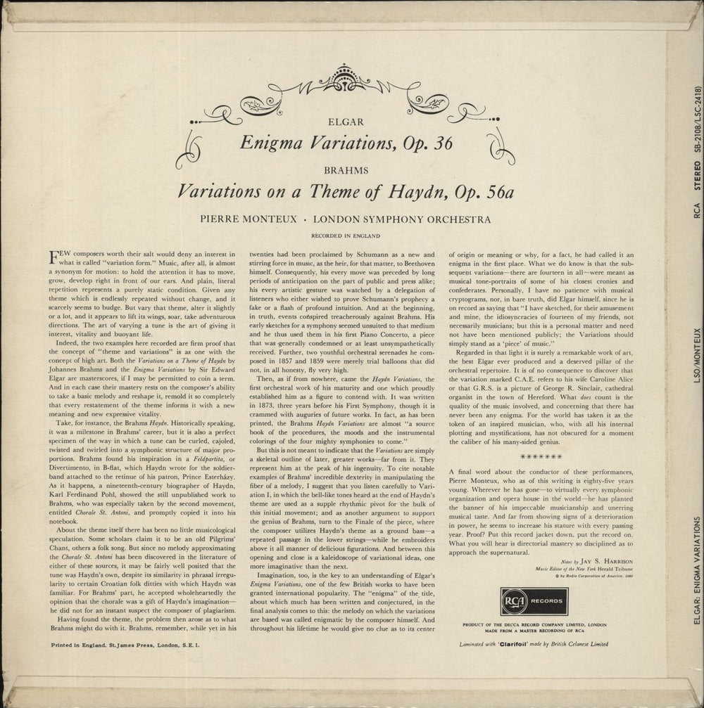 Edward Elgar Enigma Variations / Variations On A Theme Of Haydn UK vinyl LP album (LP record)