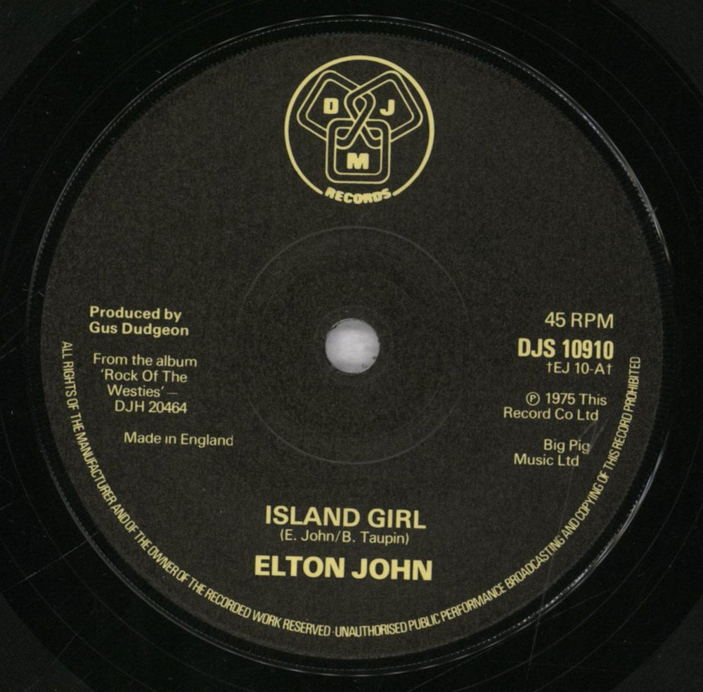 Elton John Island Girl / Saturday Night's Alright (For Fighting) UK 7" vinyl single (7 inch record / 45) JOH07IS835121