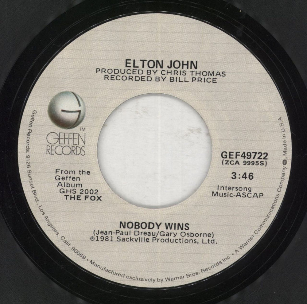 Elton John Nobody Wins US Promo 7" vinyl single (7 inch record / 45) JOH07NO850893