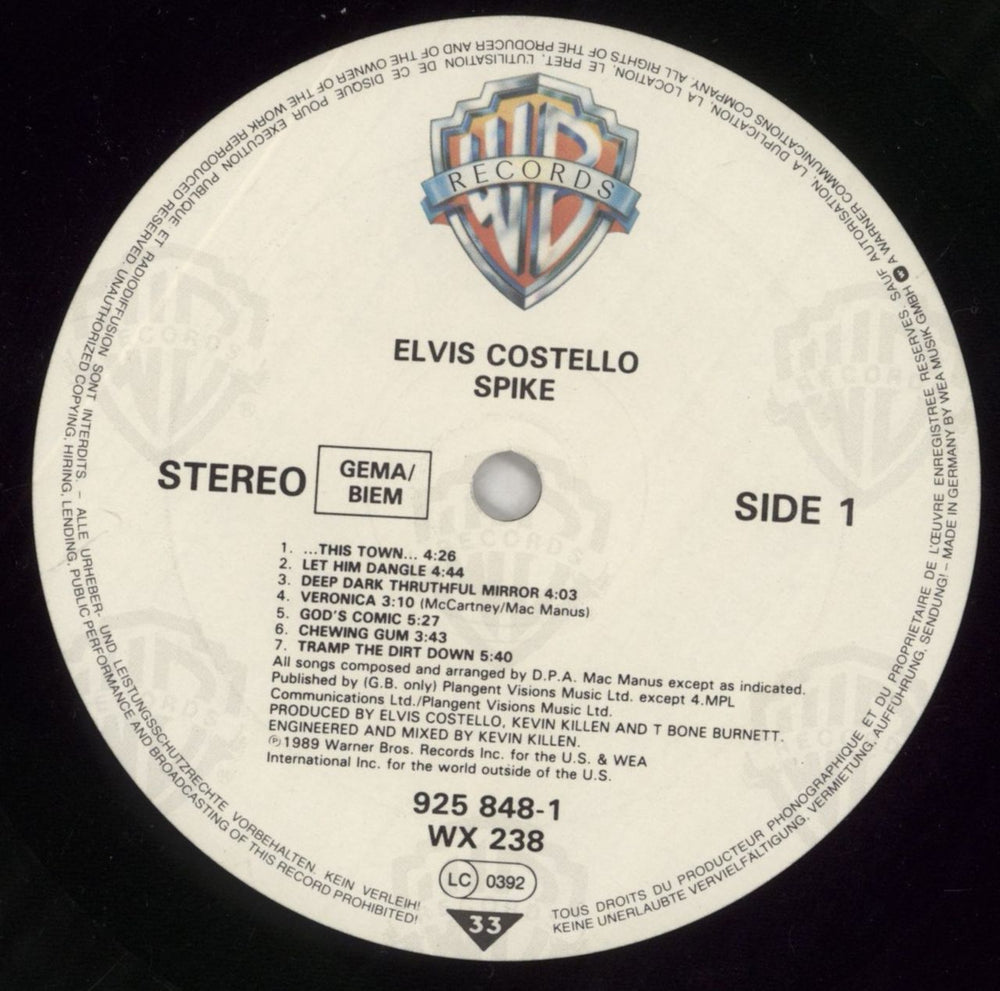 Elvis Costello Spike German vinyl LP album (LP record) COSLPSP245148