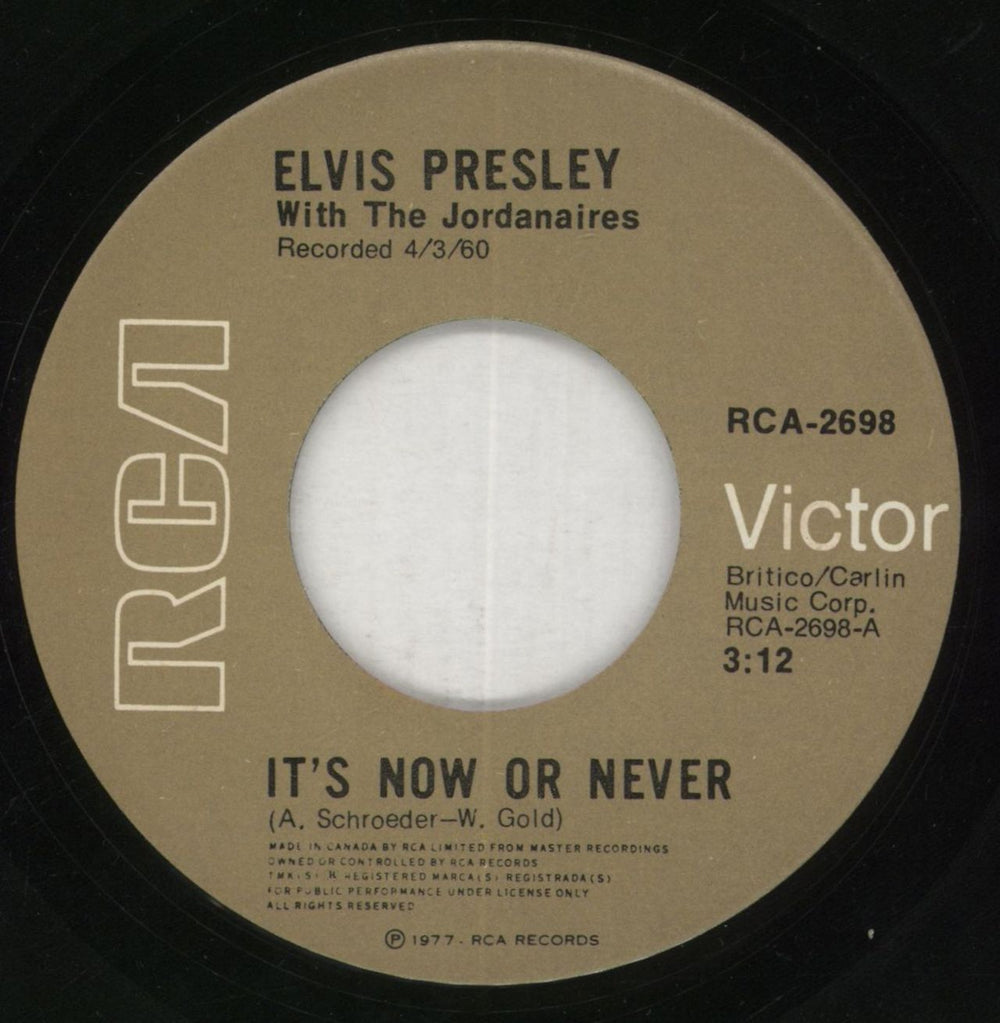 Elvis Presley It's Now Or Never - Wide Canadian 7" vinyl single (7 inch record / 45) ELV07IT863044