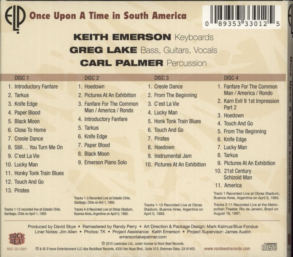 Emerson Lake & Palmer Once Upon A Time In South America US 4-CD album set