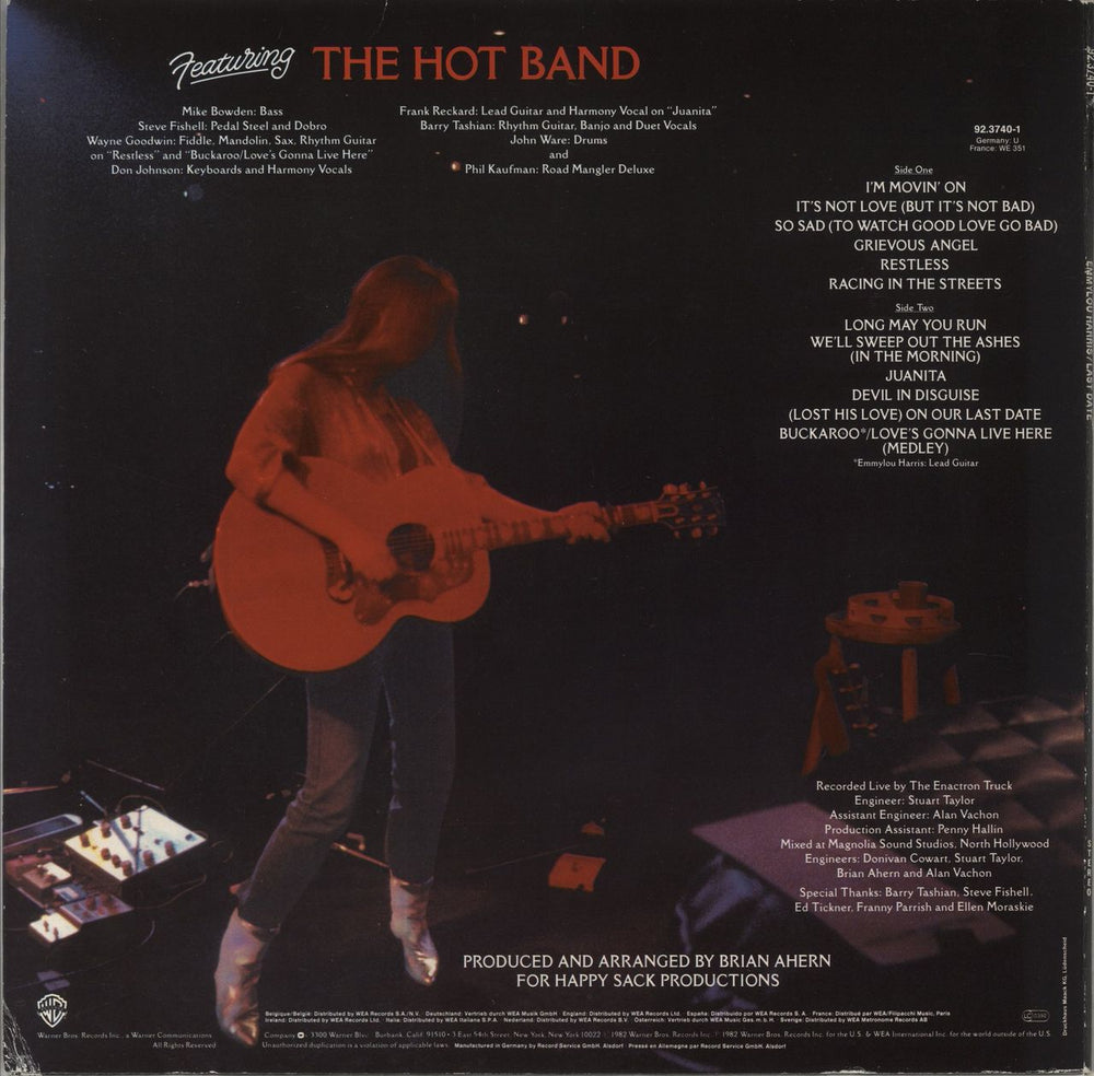 Emmylou Harris Last Date UK vinyl LP album (LP record)