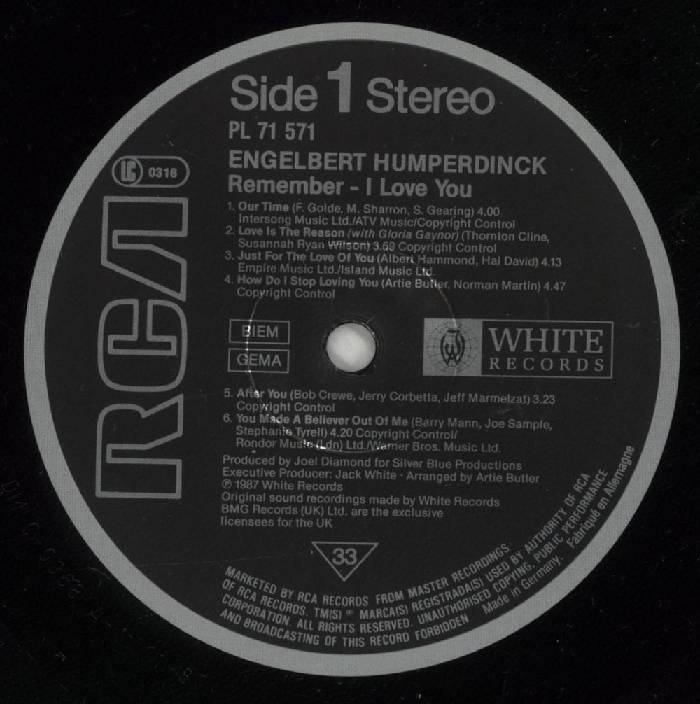 Engelbert Humperdinck (Singer) Remember - I Love You German vinyl LP album (LP record) HDKLPRE874026