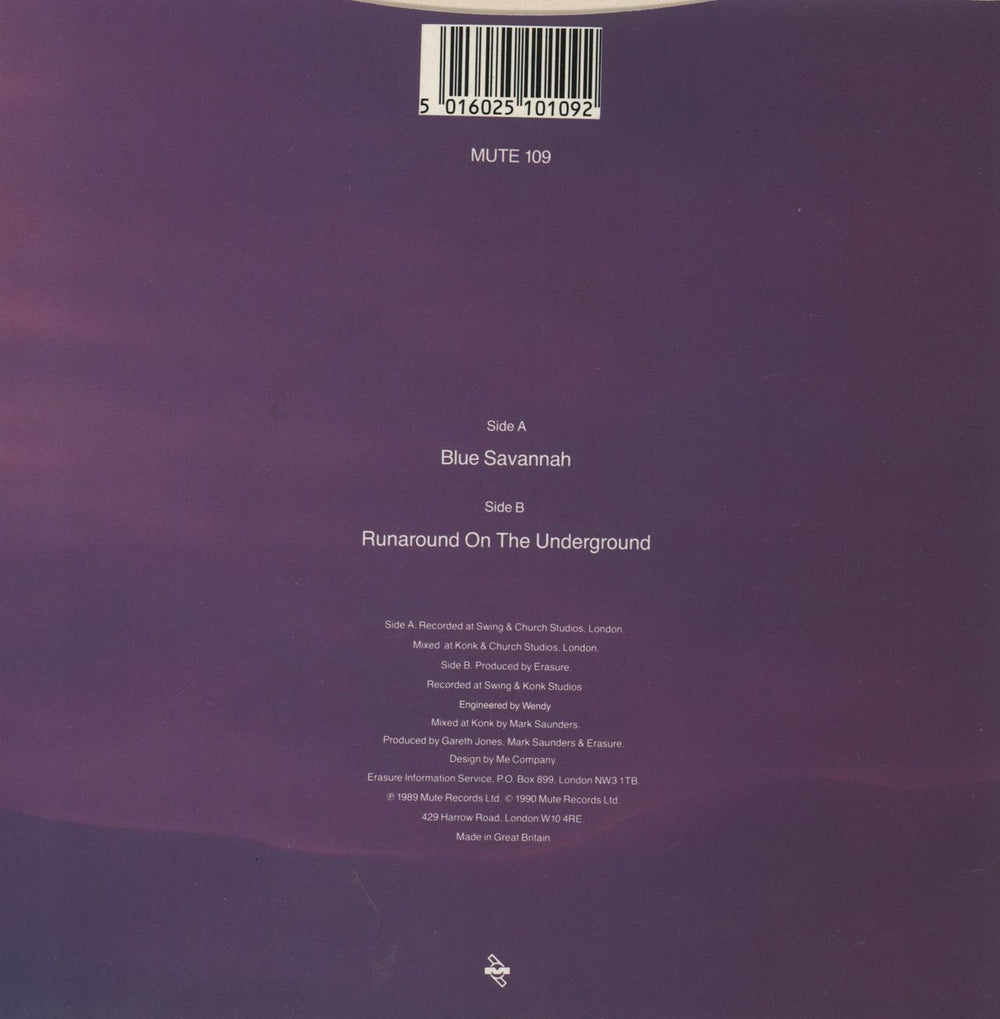 Erasure Blue Savannah UK 7" vinyl single (7 inch record / 45) 5016025101092