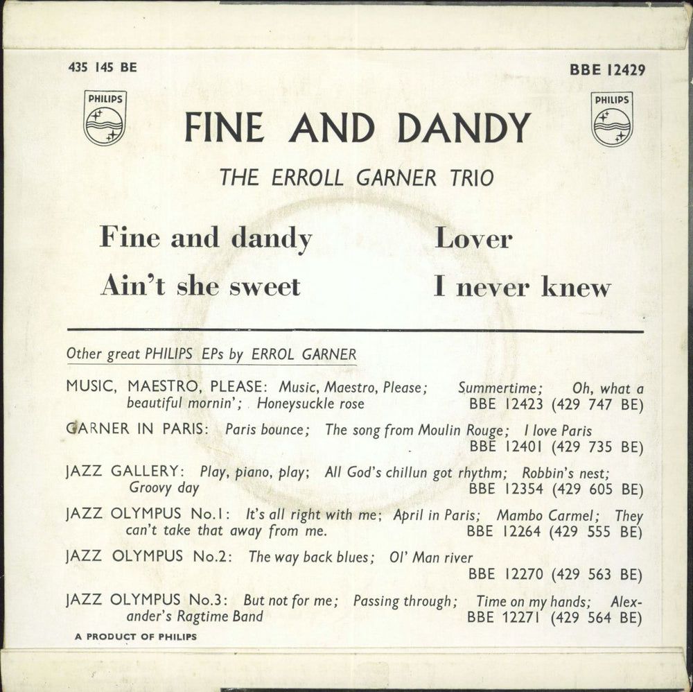 Erroll Garner Fine And Dandy UK 7" vinyl single (7 inch record / 45)