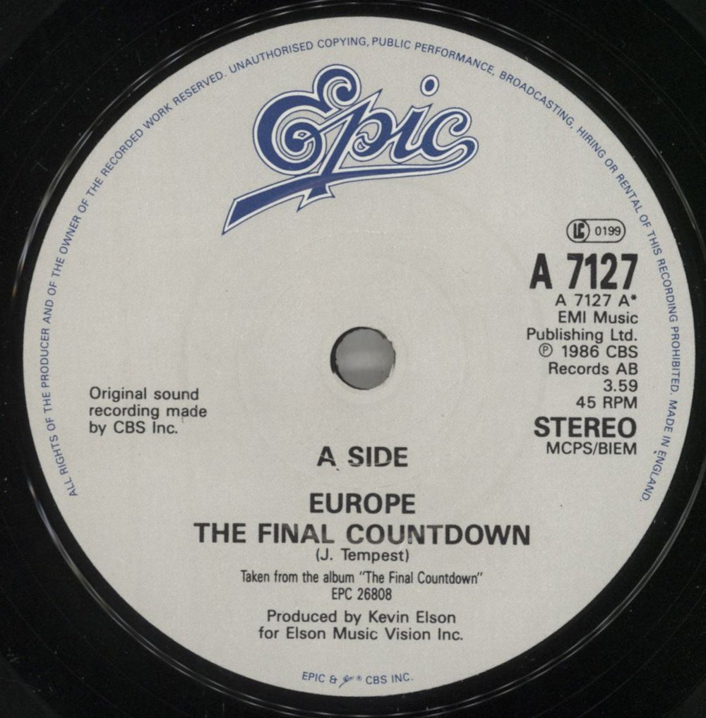 Europe The Final Countdown UK 7" vinyl single (7 inch record / 45) ERP07TH304622