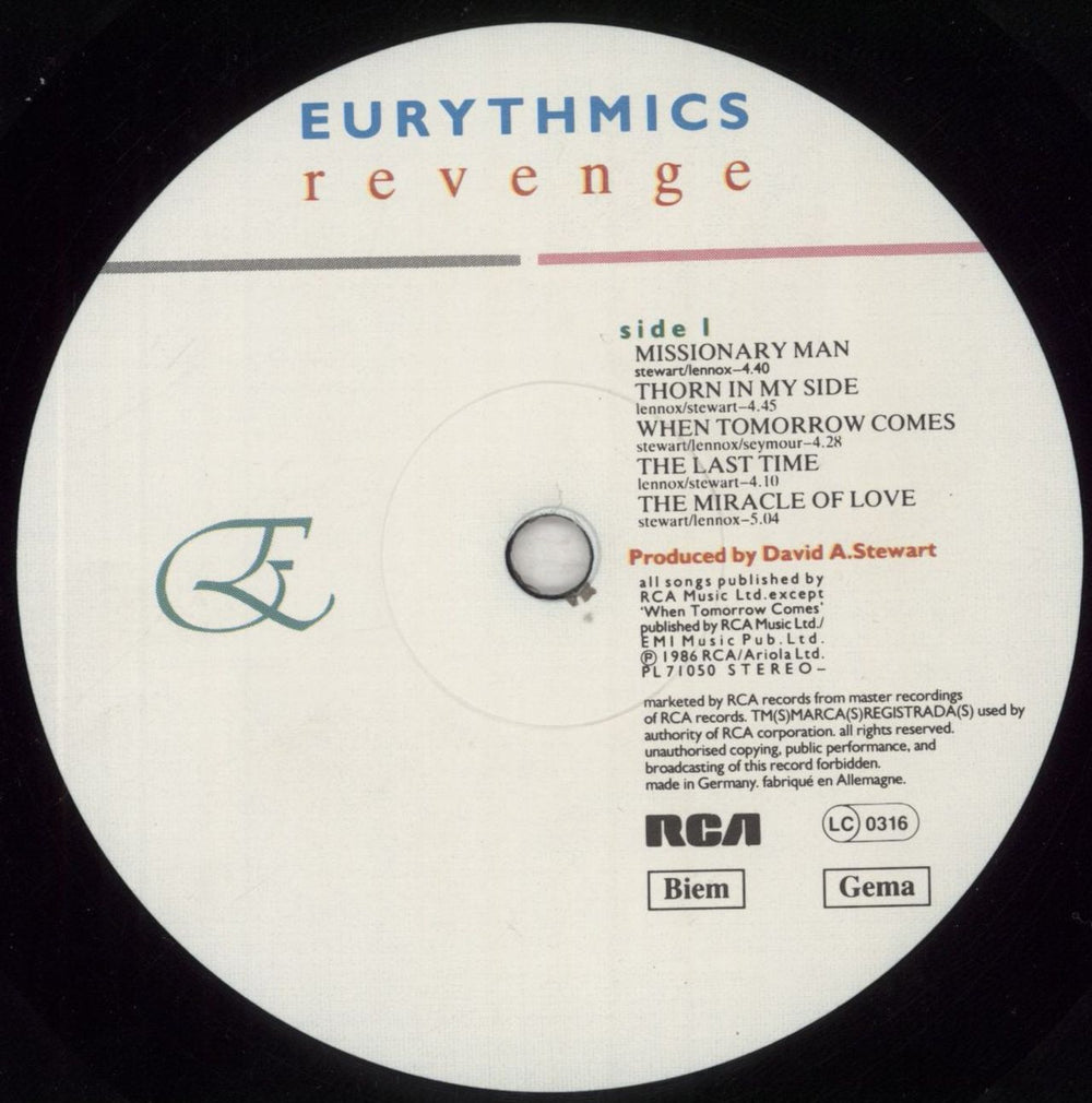 Eurythmics Revenge UK vinyl LP album (LP record) EURLPRE190460