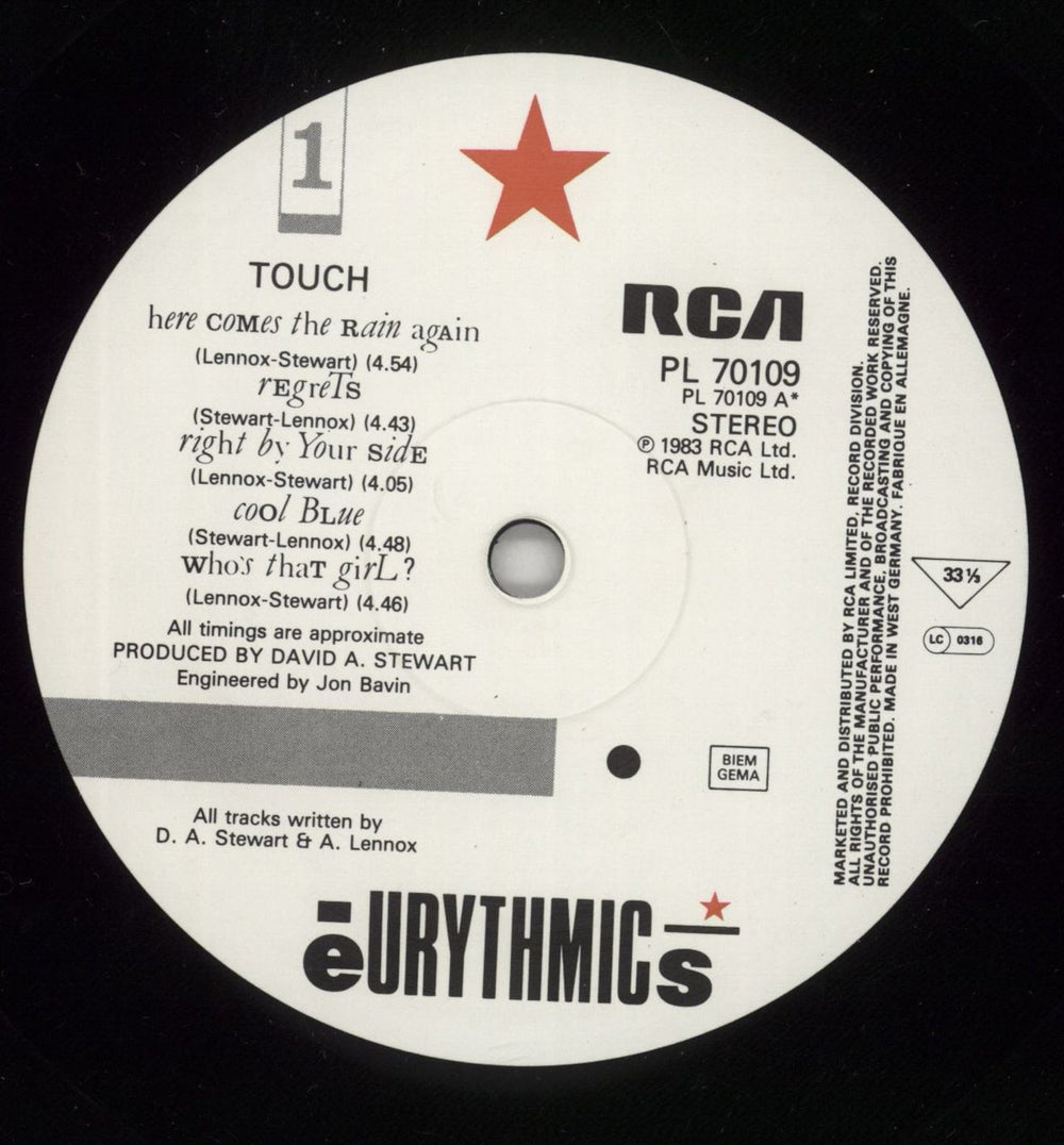 Eurythmics Touch - Hype Stickered UK vinyl LP album (LP record) EURLPTO190461