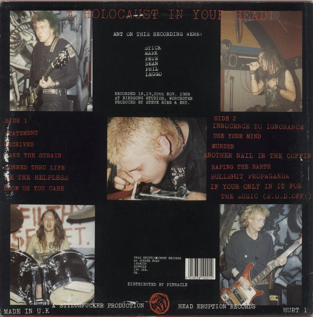 Extreme Noise Terror A Holocaust In Your Head - VG UK vinyl LP album (LP record) 5018338100014