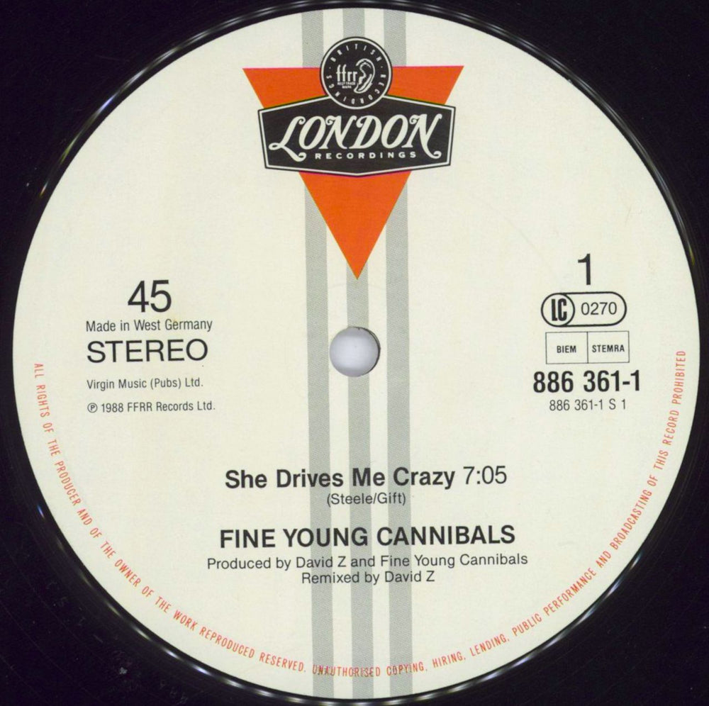 Fine Young Cannibals She Drives Me Crazy German 12" vinyl single (12 inch record / Maxi-single) FYC12SH829658