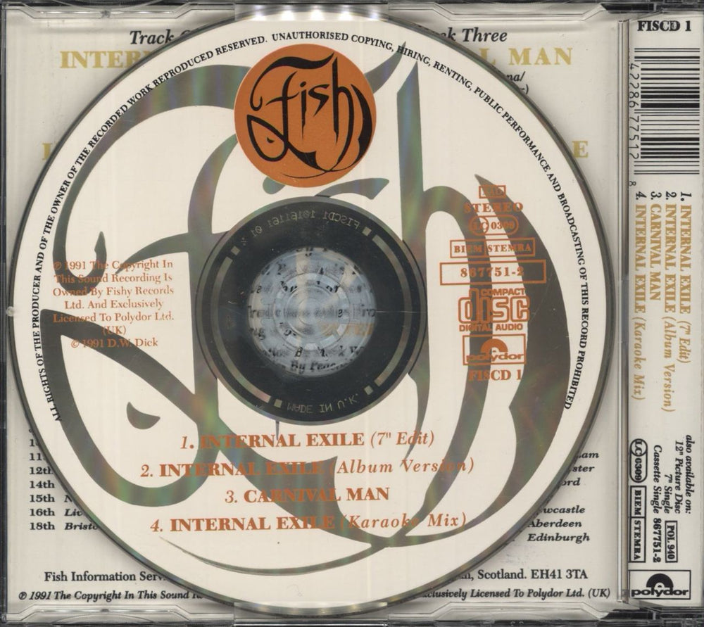 Fish Internal Exile - Autographed German CD single (CD5 / 5") 042286775128