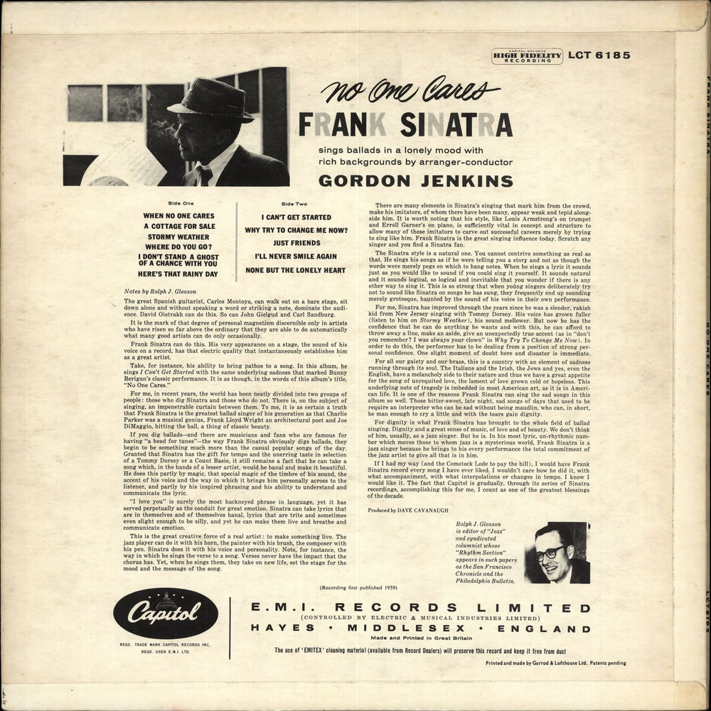 Frank Sinatra No One Cares UK vinyl LP album (LP record)