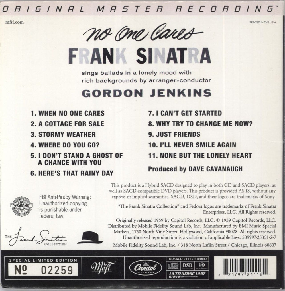 Frank Sinatra No One Cares US super audio CD SACD FRSSANO861781