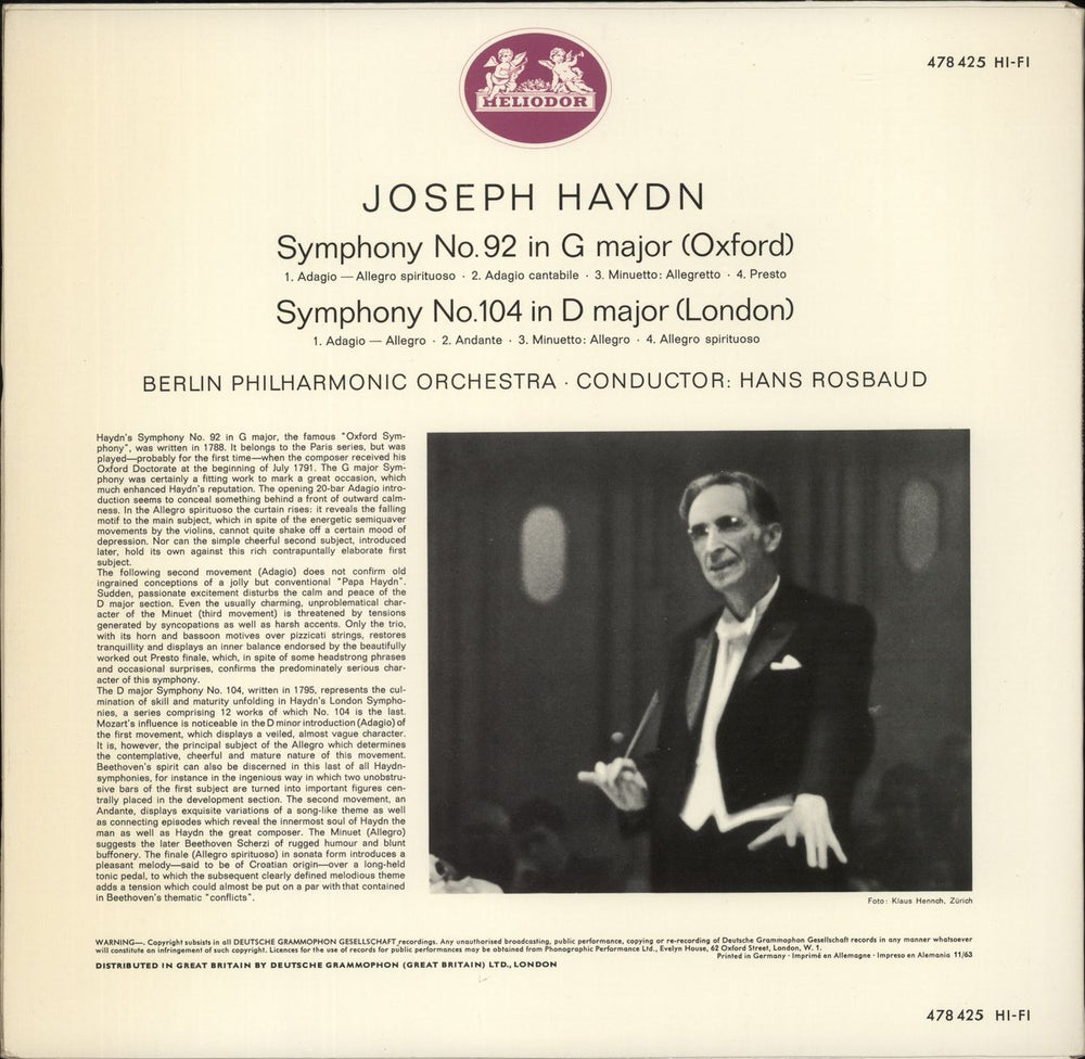 Franz Joseph Haydn Haydn: Symphony No. 92 in G Major (Oxford) / Symphony No. 104 in D Major (London) German vinyl LP album (LP record)