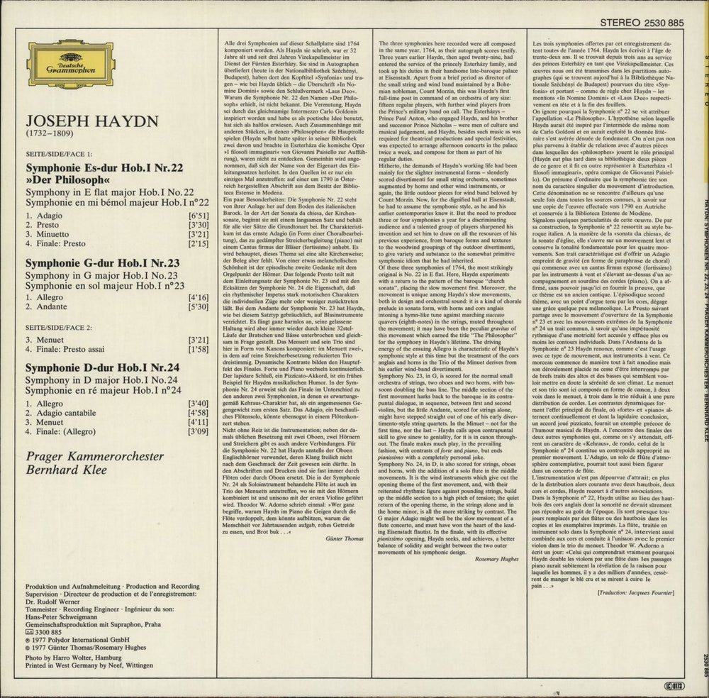 Franz Joseph Haydn Symphonien Nr. 22 'Der Philosoph', Nr. 23, Nr. 24 German vinyl LP album (LP record)