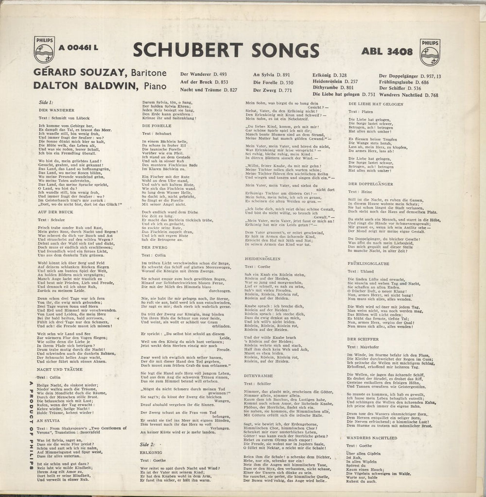 Franz Schubert Schubert: Lieder UK vinyl LP album (LP record)