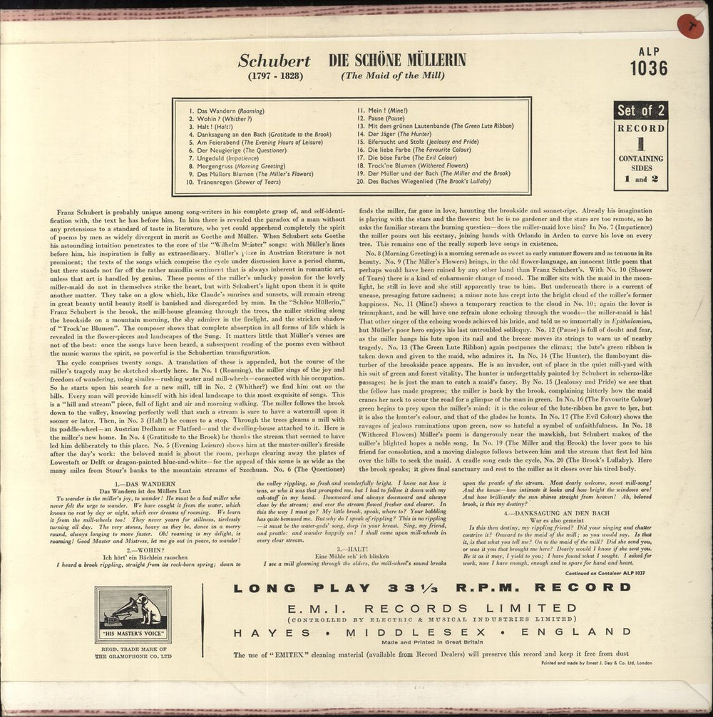 Franz Schubert Scubert: Die Schöne Müllerin UK 2-LP vinyl record set (Double LP Album)