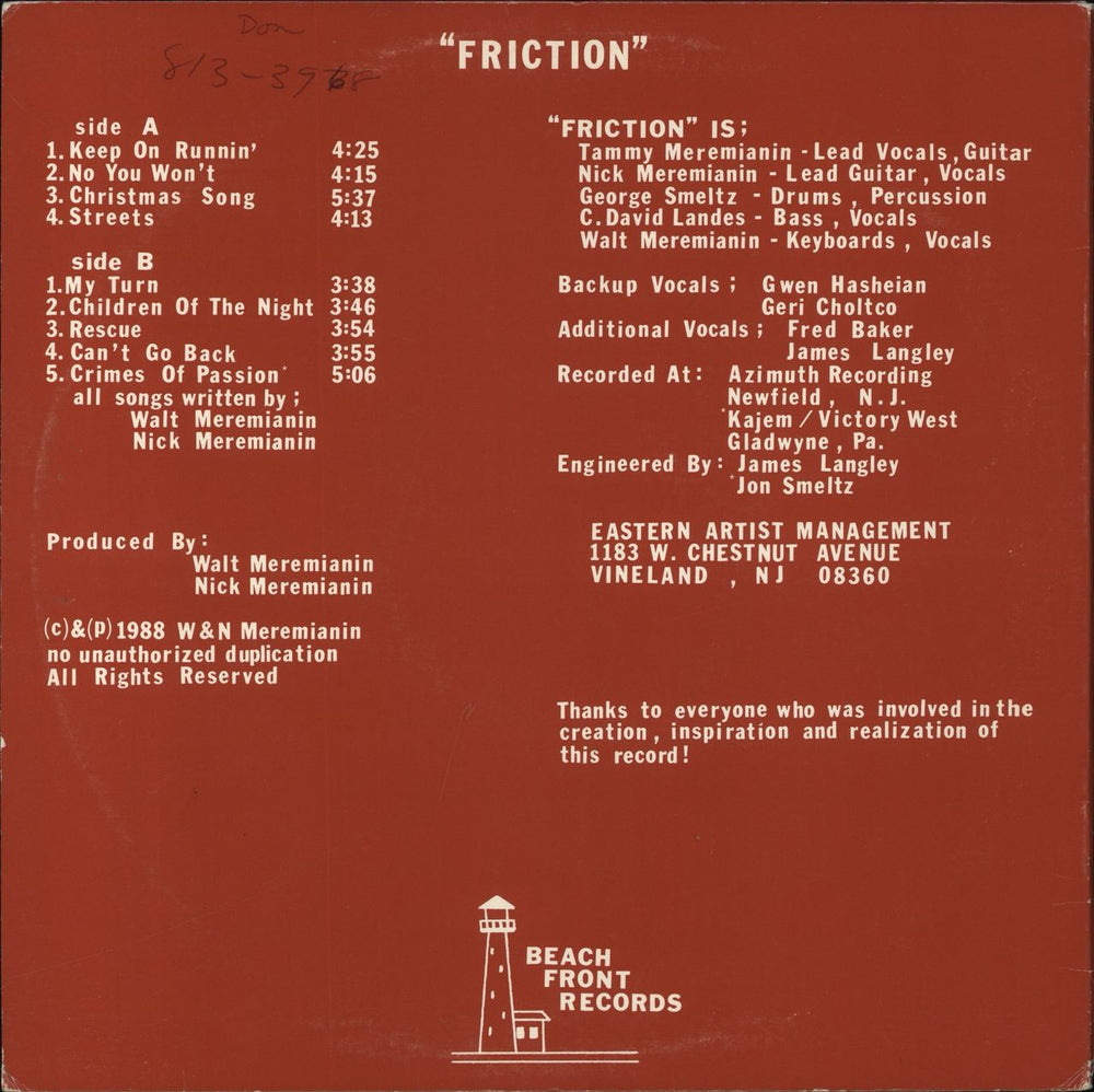 Friction (AOR) Friction US vinyl LP album (LP record)