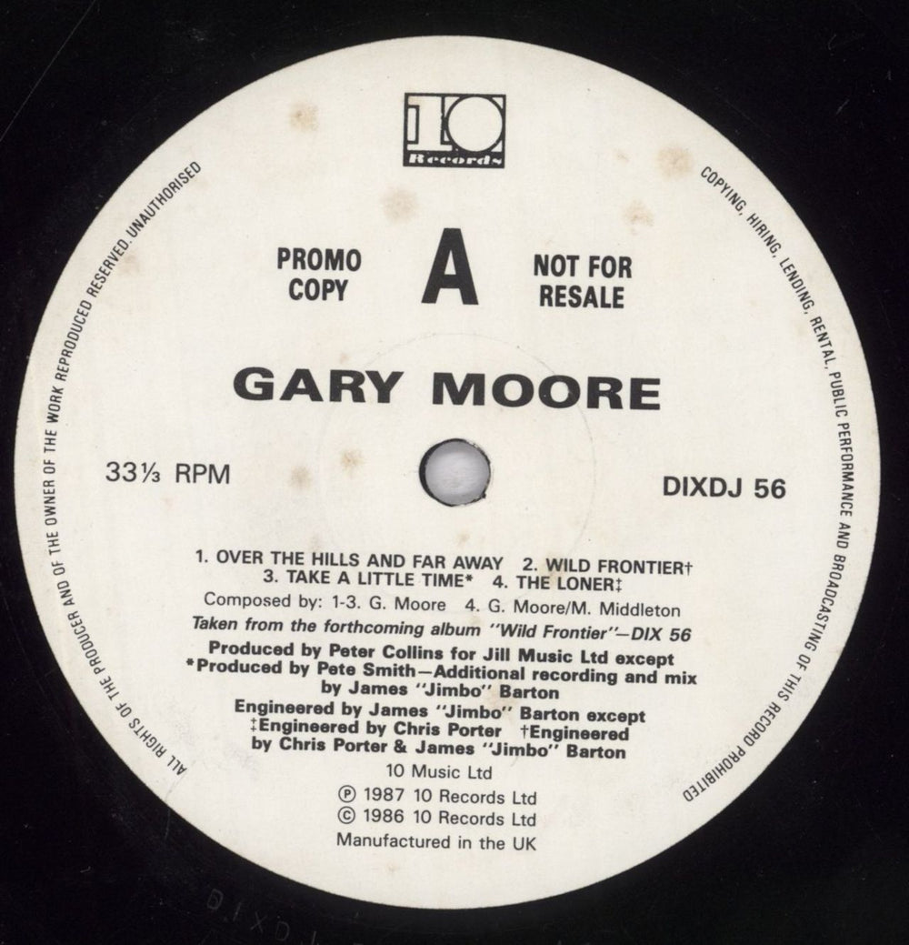 Gary Moore Wild Frontier Sampler UK Promo 12" vinyl single (12 inch record / Maxi-single)