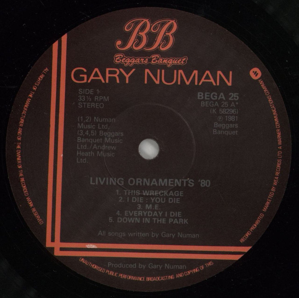Gary Numan Living Ornaments '80 + Merch Insert UK vinyl LP album (LP record) NUMLPLI740748