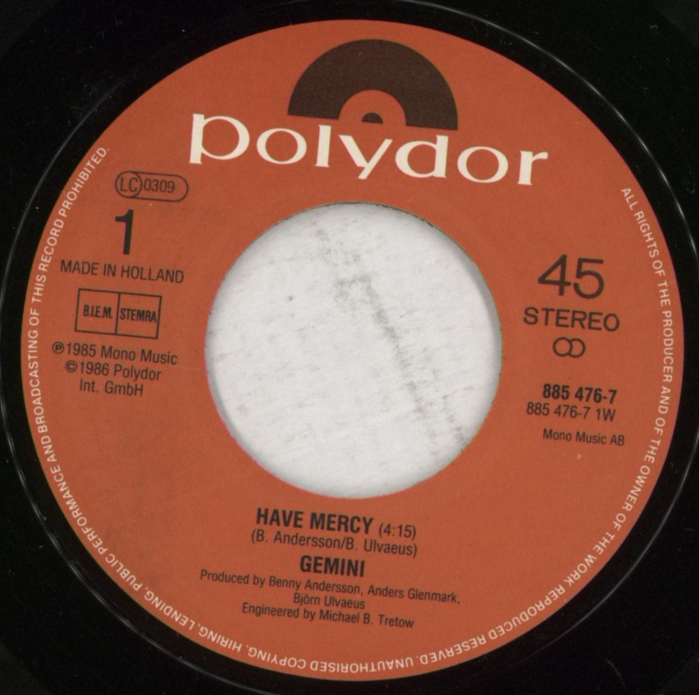 Gemini Have Mercy Dutch 7" vinyl single (7 inch record / 45) GEM07HA864344