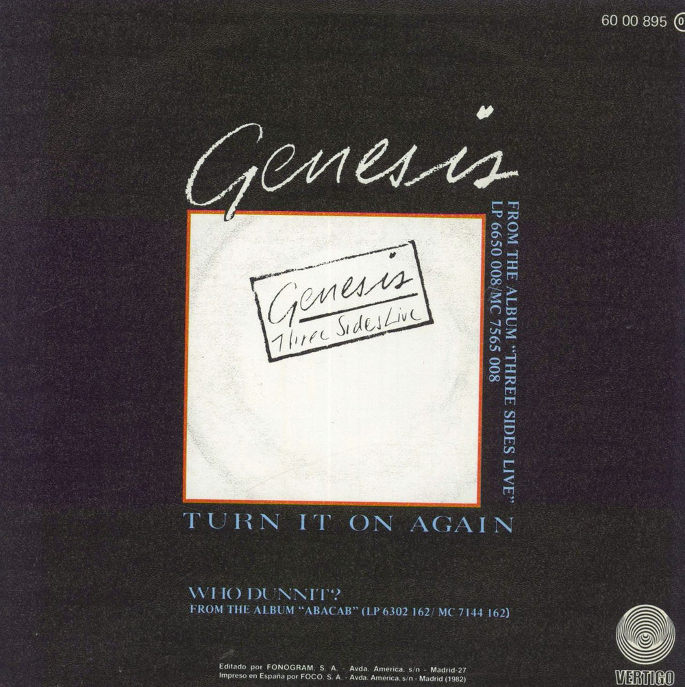 Genesis Turn It On Again - Live P/s Spanish 7" vinyl single (7 inch record / 45)